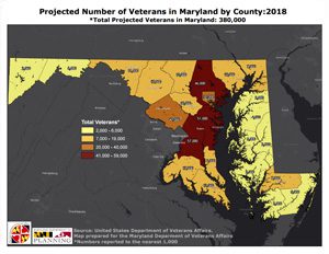 2018 Maryland Veteran Population Map