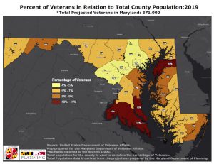 2019 Maryland Veteran Population Map